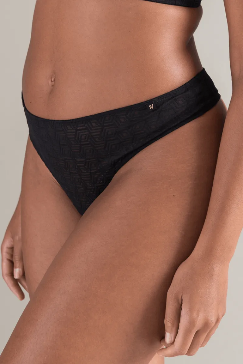 £30 And Under | Thongs & G-strings>Nudea Sheer Deco Thong in Black