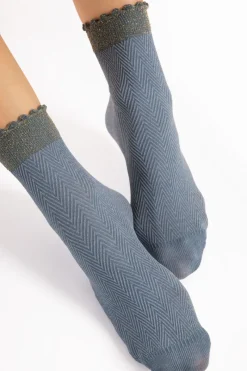 £30 And Under>FiORE Spina Herringbone Pattern Socks 40 Denier