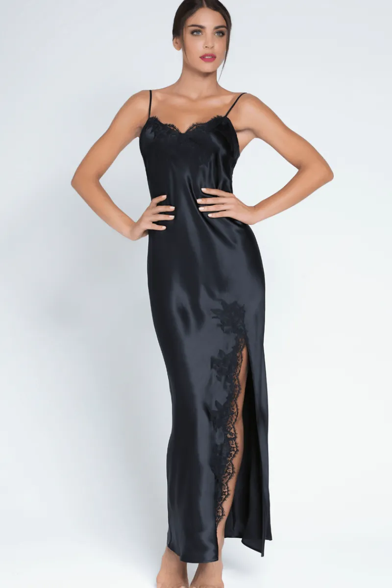 Silk Nightwear | Nighties, Babydolls & Chemises>Lise Charmel Splendeur Soie Long Nightie Black