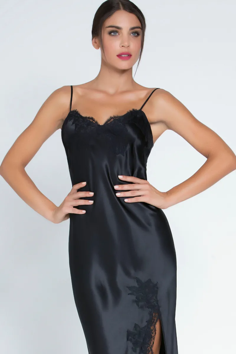 Silk Nightwear | Nighties, Babydolls & Chemises>Lise Charmel Splendeur Soie Long Nightie Black