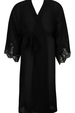 Silk Nightwear | Kimonos & Robes>Lise Charmel Splendeur Soie Mid Length Sheer Robe Black