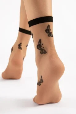 £30 And Under | Sheer Lingerie>FiORE Summer Butterfly Socks 15 Denier in Nude