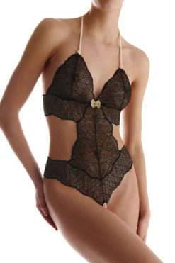 Pearl Thong Bodysuits | Sexy Lingerie>Bracli Sydney Daisy Double Pearl Body in Black