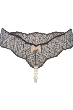 Sexy Lingerie | Pearl Knickers & Thongs>Bracli Sydney Daisy Double Pearl Thong in Black