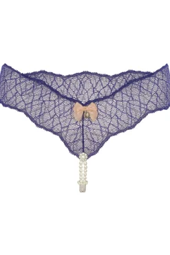 Sexy Lingerie | Pearl Knickers & Thongs>Bracli Sydney Daisy Double Pearl Thong in Blue