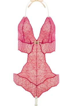 Red Lingerie | Pearl Thong Bodysuits>Bracli Sydney Daisy Double Pearl Body Red