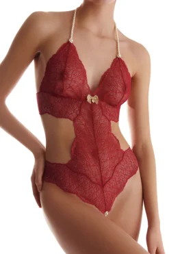 Red Lingerie | Pearl Thong Bodysuits>Bracli Sydney Daisy Single Pearl Body in Red