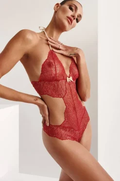 Red Lingerie | Pearl Thong Bodysuits>Bracli Sydney Double Pearl Body Red, Size XL