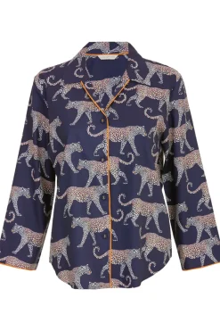 Pyjama Tops | £30 And Under>Cyberjammies Taylor Leopard Print Long Sleeve Pyjama Top Navy