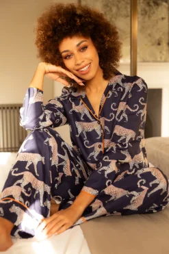 Pyjama Pants & Shorts | £30 And Under>Cyberjammies Taylor Leopard Print Pyjama Bottom, Size UK 8 Navy