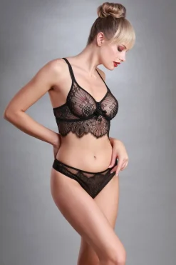£30 And Under | Sheer Lingerie>Prelude Tresor Thong in Black, Size XL (UK 14)