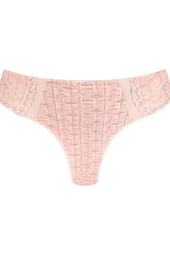 Luxury French Lingerie | Tangas>Louisa Bracq Tweegy Embroidered Tanga NudeRose