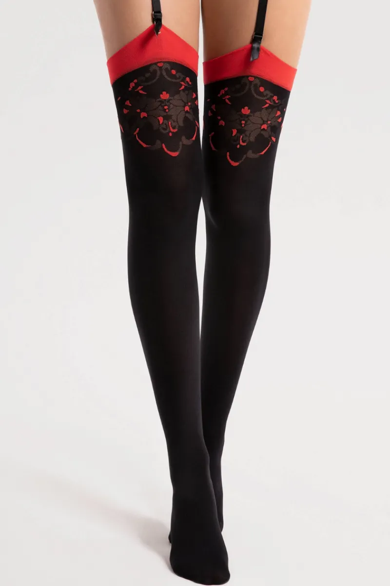 Black Stockings | Red Lingerie>FiORE Variete Stockings 40 Denier Black/Red
