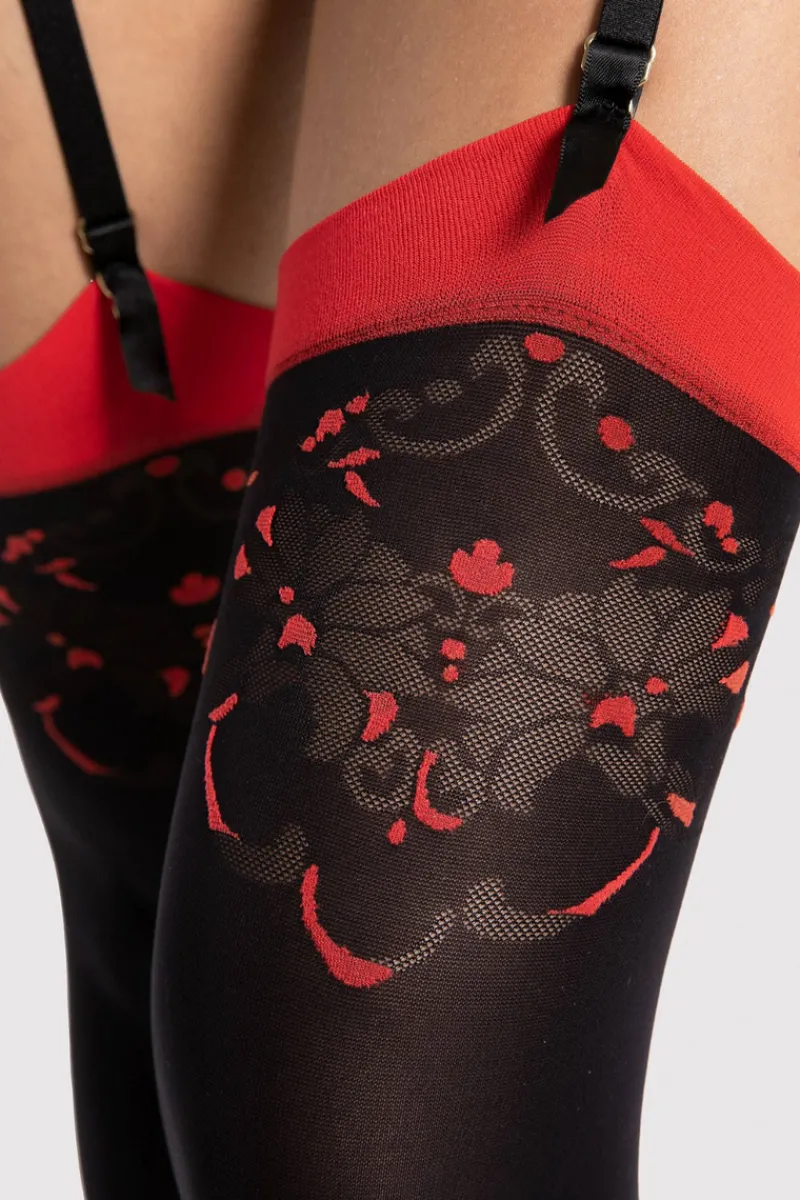 Black Stockings | Red Lingerie>FiORE Variete Stockings 40 Denier Black/Red