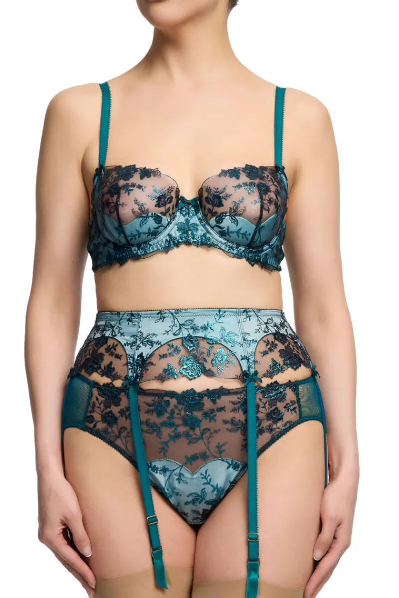 Mother's Day | Sheer Lingerie>Dita Von Teese Victresse Foil Balconette Bra in Kingfisher Blue