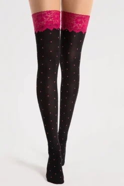 Sheer Hold Ups | Black Hold Ups>FiORE Volcan Hold Ups 40 Denier Black/Pink