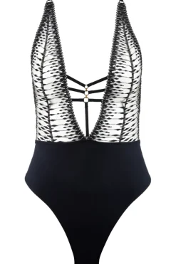 Sexy Lingerie | Luxury French Lingerie>Aubade Voodoo Kiss V Neck Thong Bodysuit MilleniumBlack