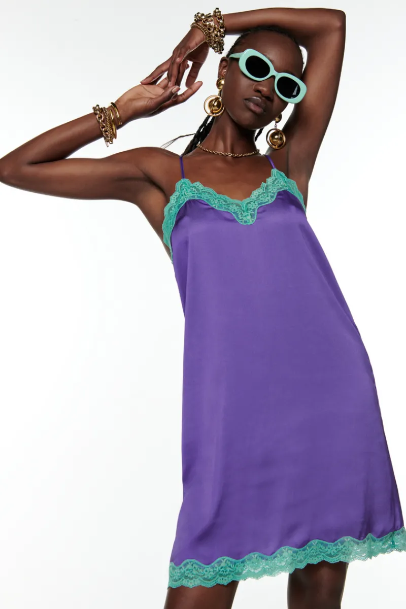 Nighties, Babydolls & Chemises | Ready To Wear>Love Stories Willow Satin Slip Dress Purple