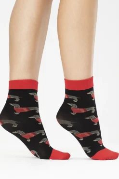 £30 And Under>FiORE Xmas Pal Dog Pattern Socks 40 Denier Black