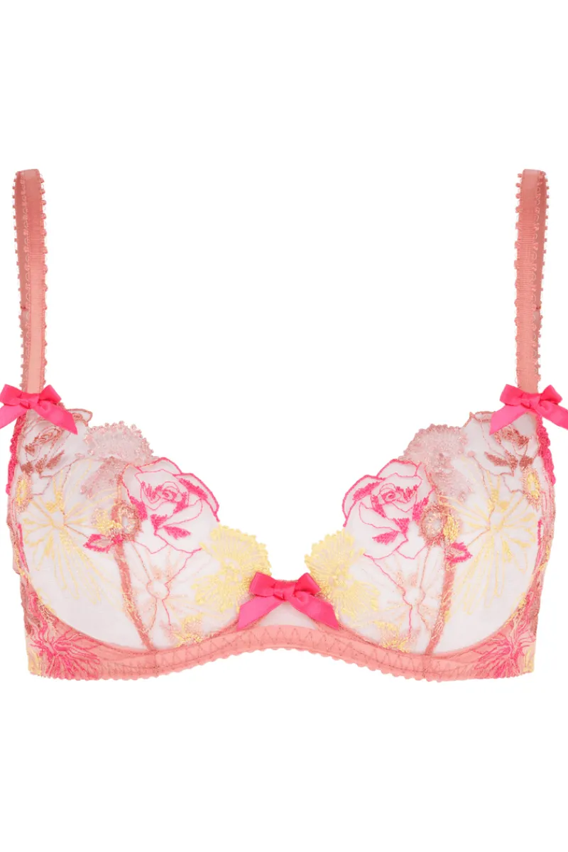 Sheer Lingerie | Plunge Bras>Agent Provocateur Zuri Plunge Bra, Size UK 32E DuskyPink/Yellow