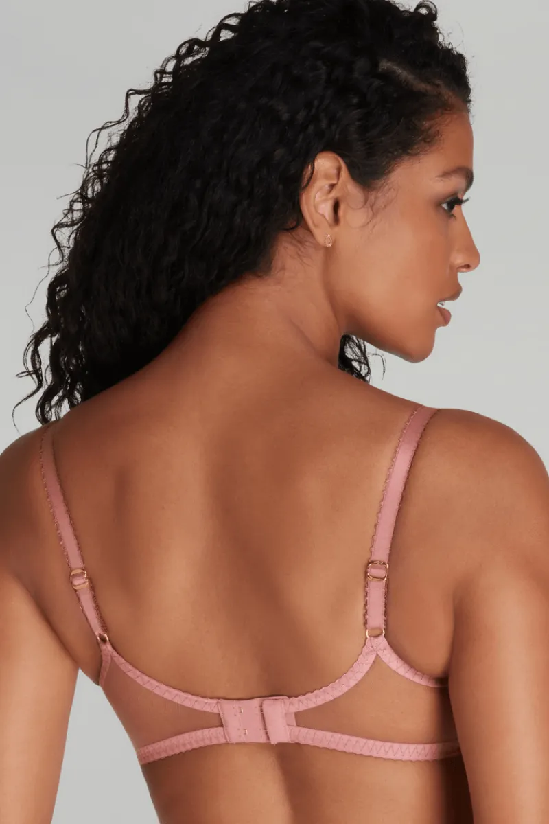 Sheer Lingerie | Plunge Bras>Agent Provocateur Zuri Plunge Bra, Size UK 32E DuskyPink/Yellow