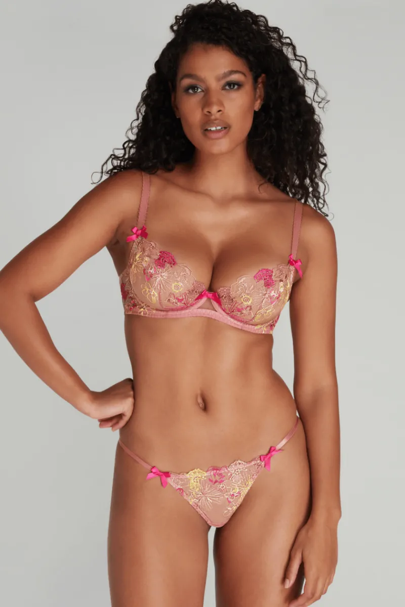 Sheer Lingerie | Plunge Bras>Agent Provocateur Zuri Plunge Bra, Size UK 32E DuskyPink/Yellow