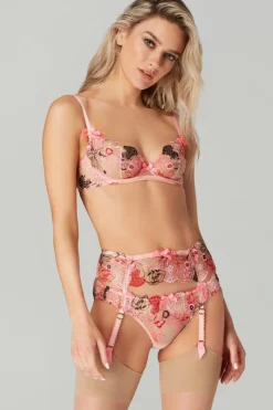 Red Lingerie | Suspender Belts>Agent Provocateur Zuri Suspender Pink/Red/Sand